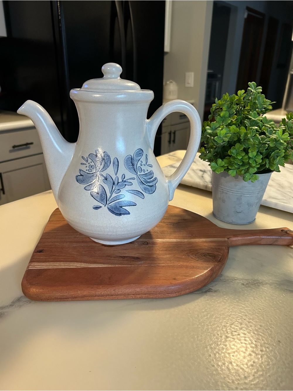 Pfaltzgraff Vintage Stoneware Coffee Pot with Blue Floral Motif